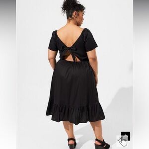 Torrid poplin sheer waist dress tie back midi nwt